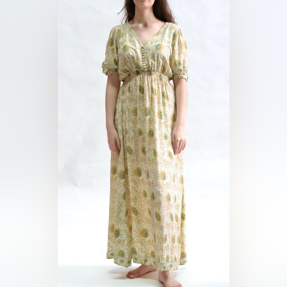 EUC Like New Natalie Martin Laurie Maxi Dress in Sand Dollar Floral Boho Beachy